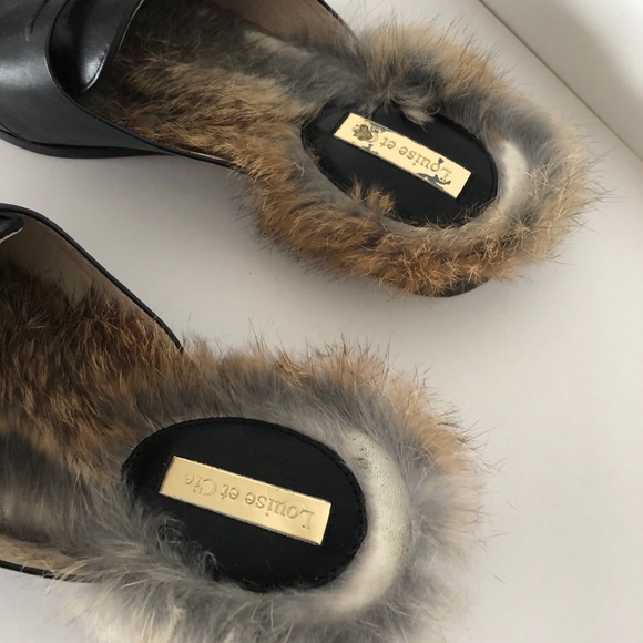 Louise Et Cie Dugan II Genuine Rabbit Fur penny loafer Mules - Picture 8 of 11
